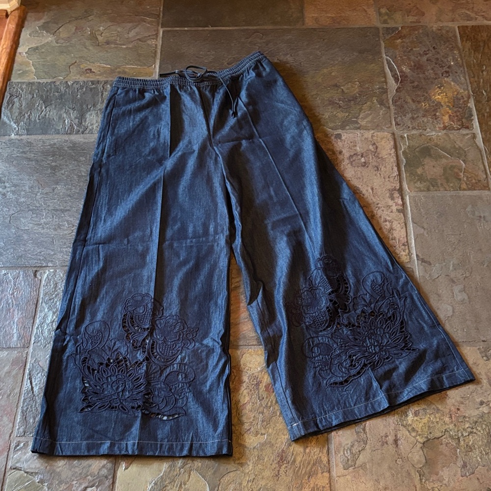 Jade Dark Blue Flare Jeans with Embroidered Detail